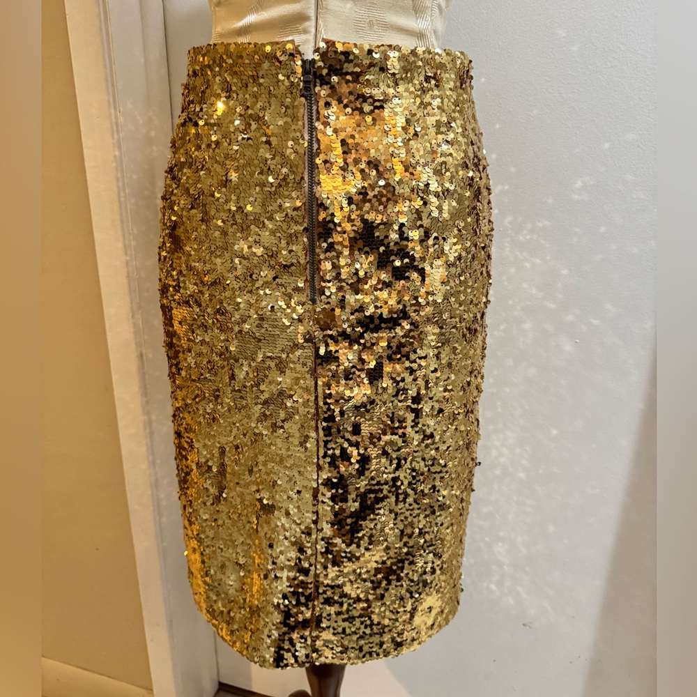 Alice + Olivia Gold Sequin Ramos Sparkly Stunner Lined Zip Fitted Pencil Skirt 6 - Picture 5 of 14